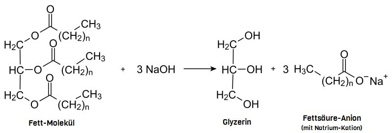 Reaktionsschema zur Seifenherstellung : Wie Tenside seit 5000 Jahren gemacht werden