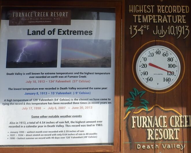 Thermometer an der Furnace Creek - Oase