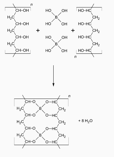 Slime - Entstehung: Polykondensation von PVA mit Tetrahydroxyborat