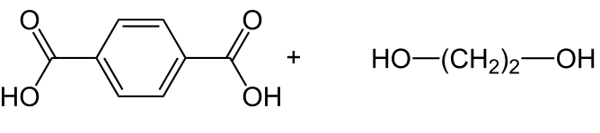 Strukturformeln von Terepthalsäure und Ethandiol